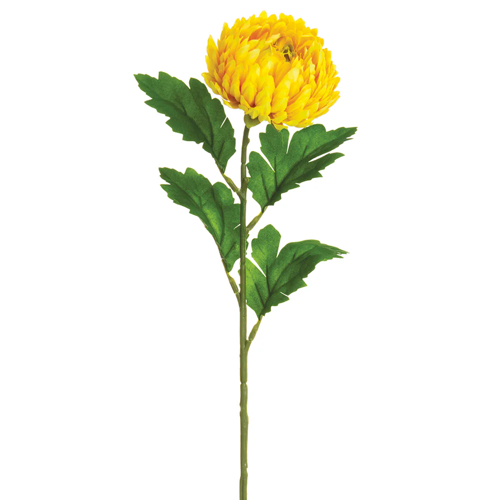 23" Mum Silk Flower Stem -2 Tone Yellow (Pack of 12)