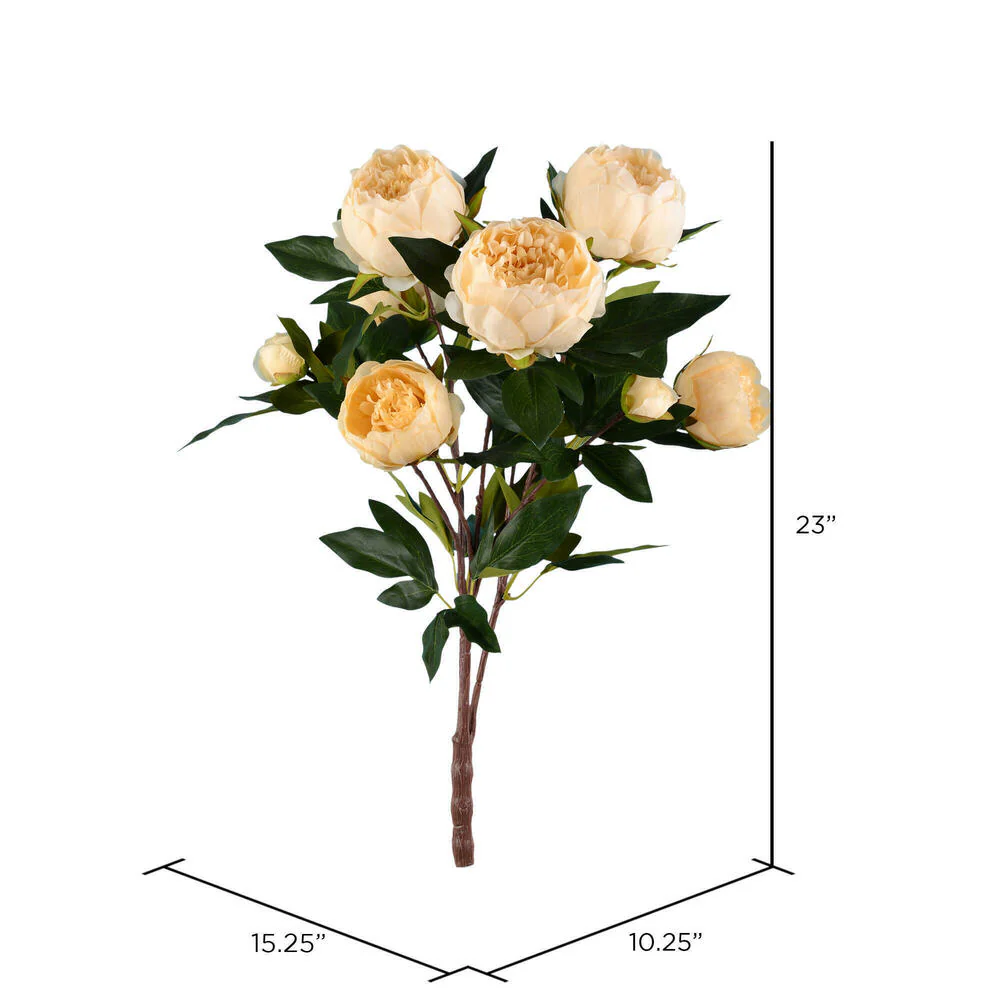 23" Peony Silk Flower Bush -Beige (Pack of 4) - Image 4