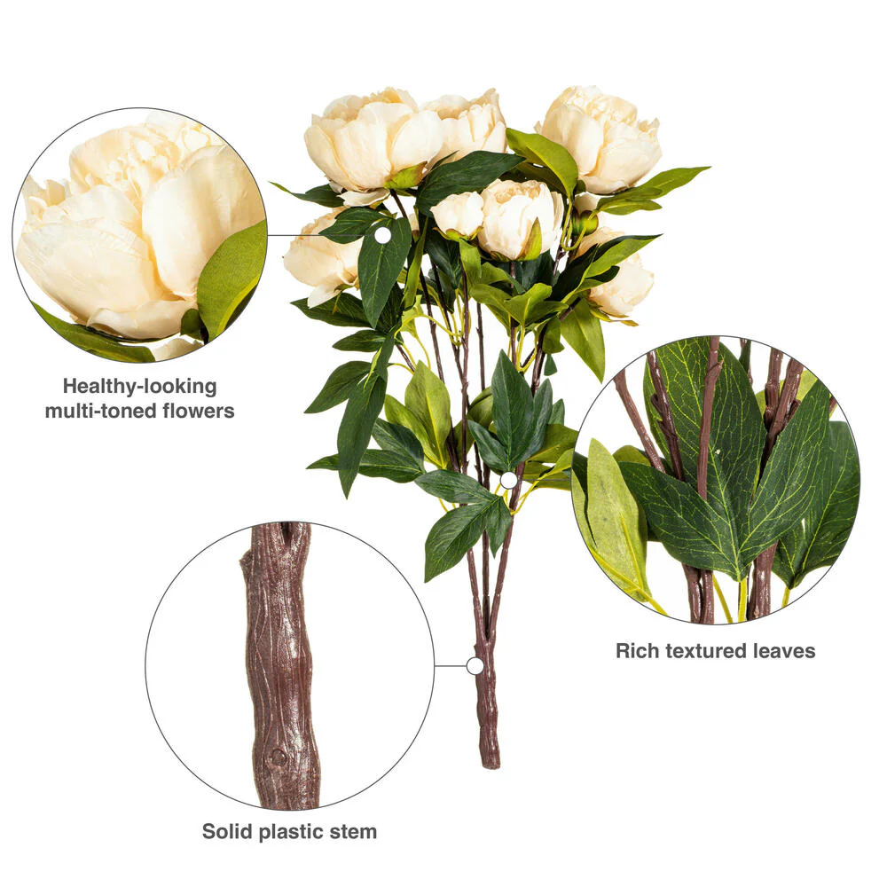 23" Peony Silk Flower Bush -Beige (Pack of 4) - Image 5