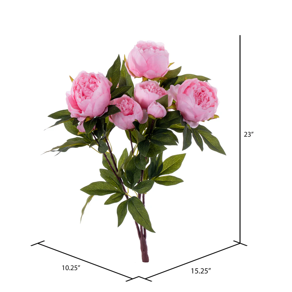 23" Peony Silk Flower Bush -Pink (Pack of 4) - Image 2