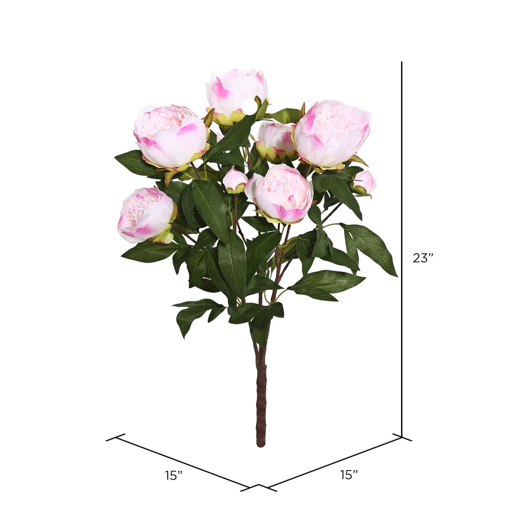23" Silk Peony Flower Bush -Cream/Pink (Pack of 4) - Image 3