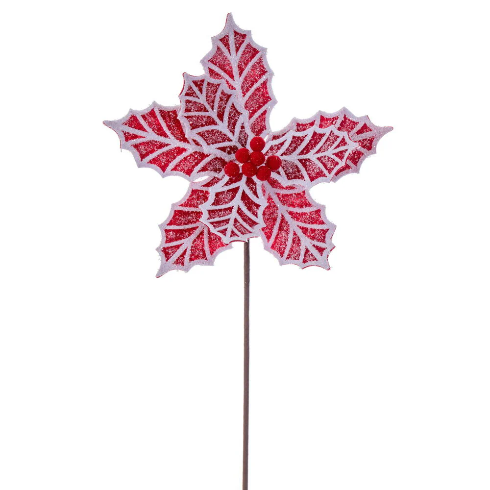 23" Silk Poinsettia Flower Stem -Red/White (Pack of 6)