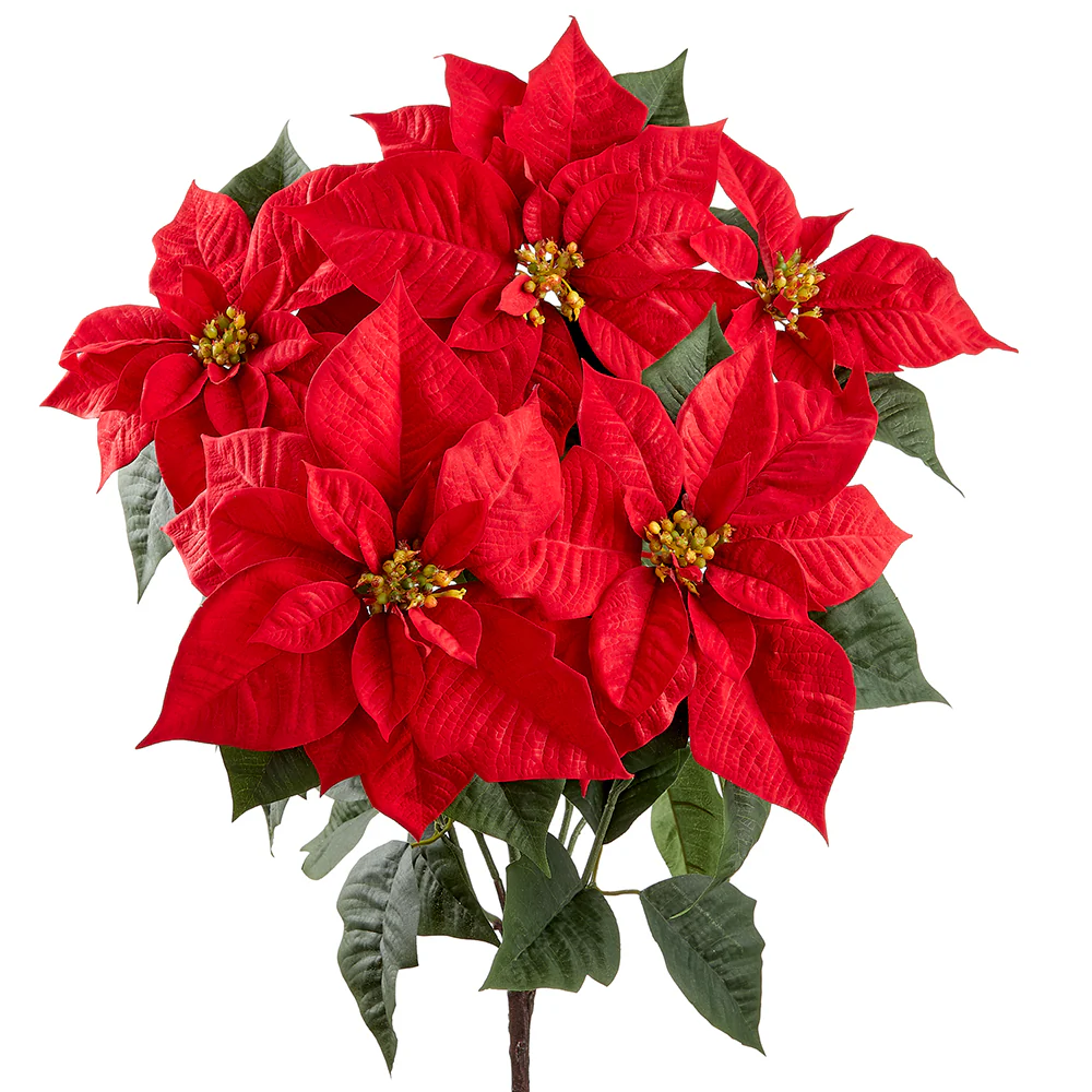 23" Velvet Artificial Poinsettia Flower Bush -Red (Pack of 6)