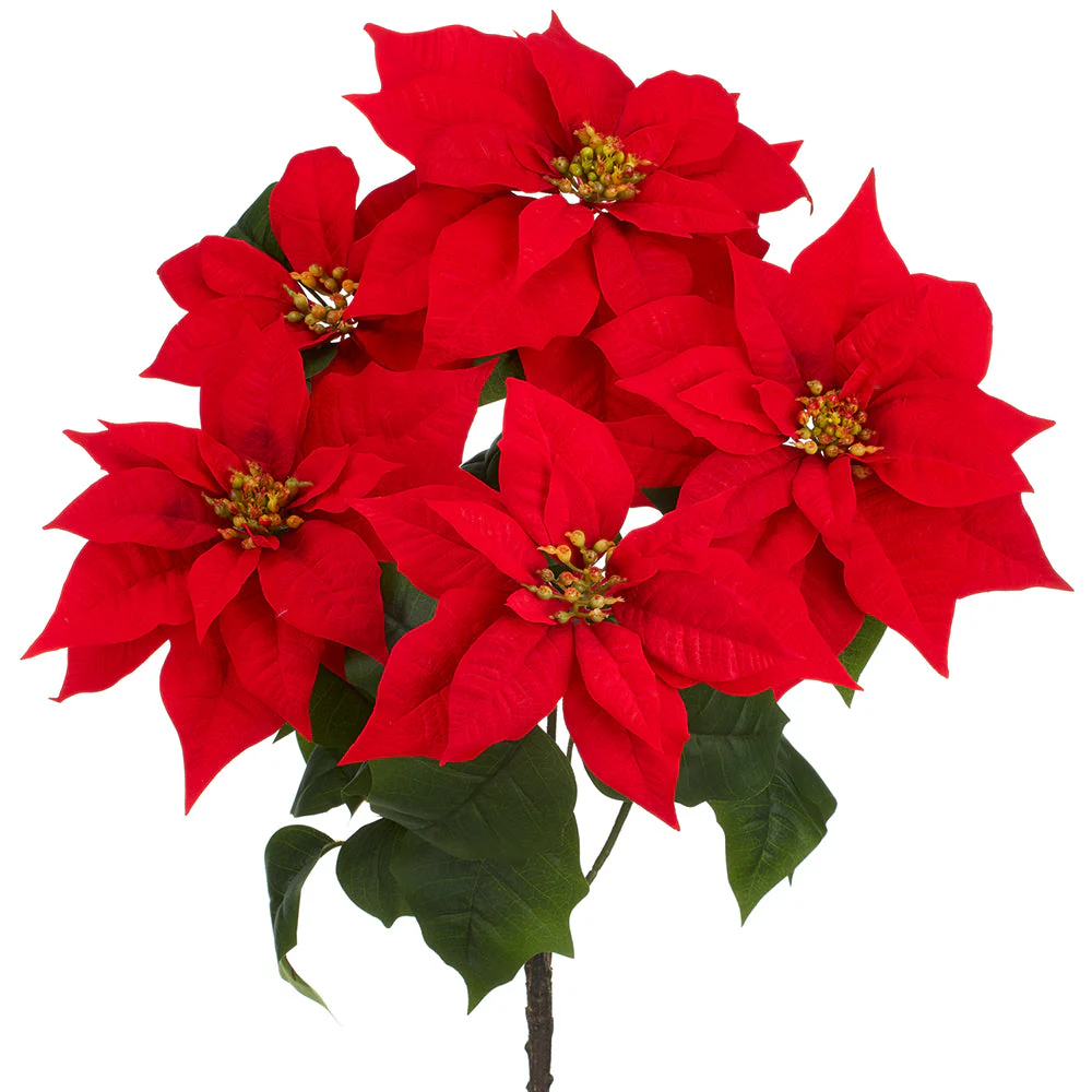 23" Velvet Faux Poinsettia Flower Bush -Red (Pack of 6)