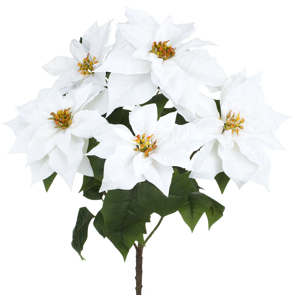 23" Velvet Faux Poinsettia Flower Bush -White (Pack of 6)