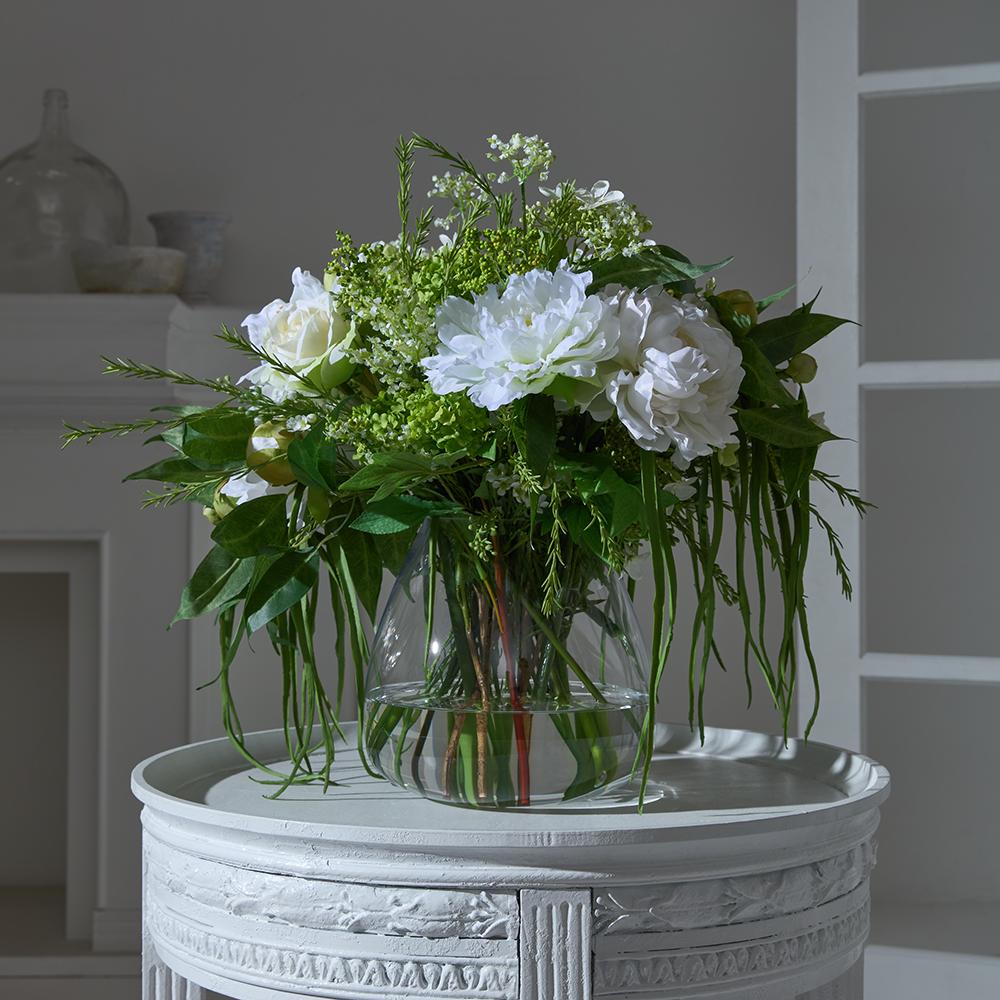 23"Hx26"W Peony, Rose & Amaryllis Silk Flower Arrangement w/Glass Vase -White/Green - Image 2