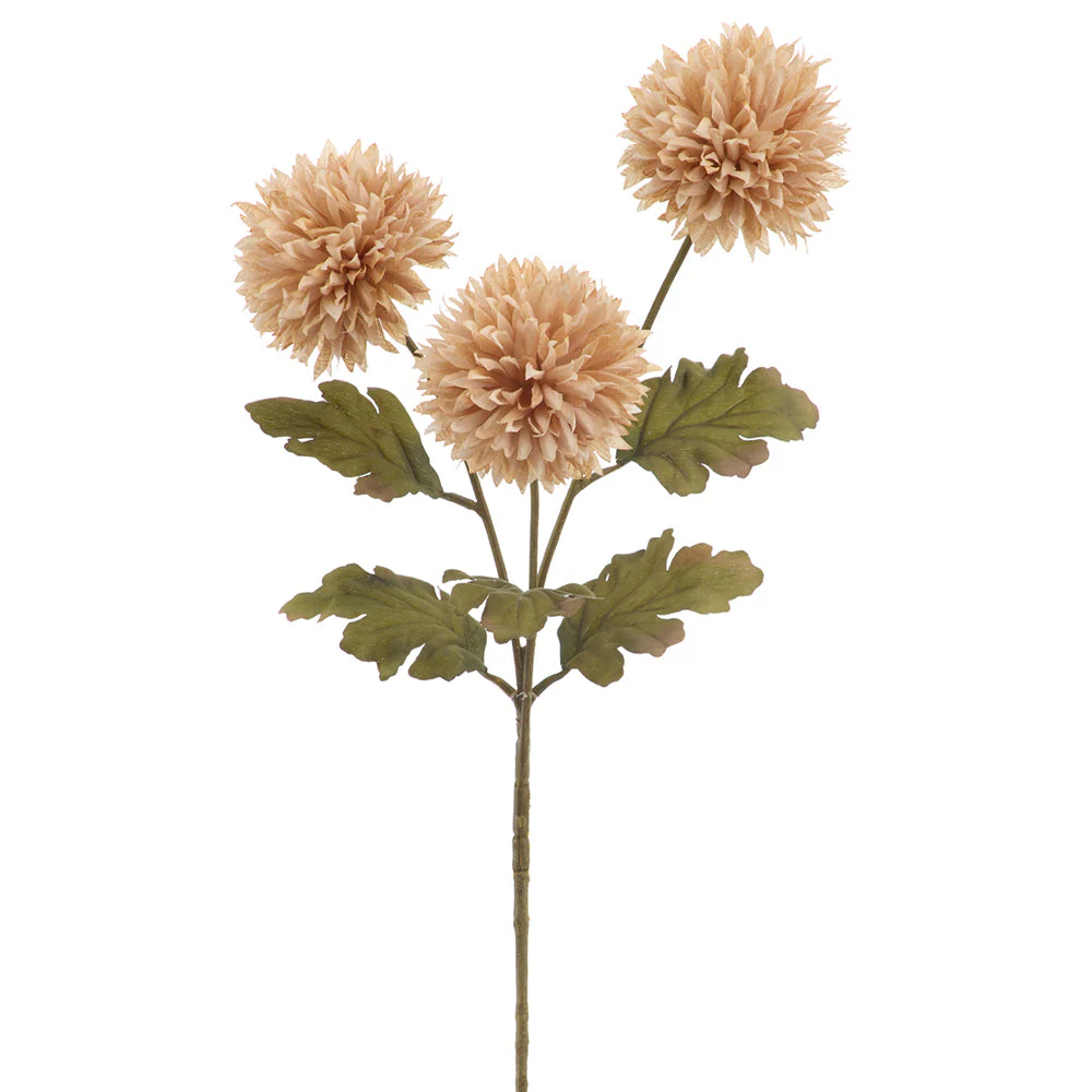 24.5" Ball Mum Silk Flower Stem -Beige (Pack of 12)