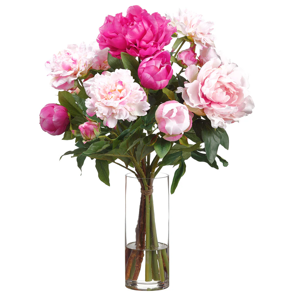 24.5"Hx18.5"W Peony Silk Flower Arrangement w/Glass Vase -2 Tone Pink