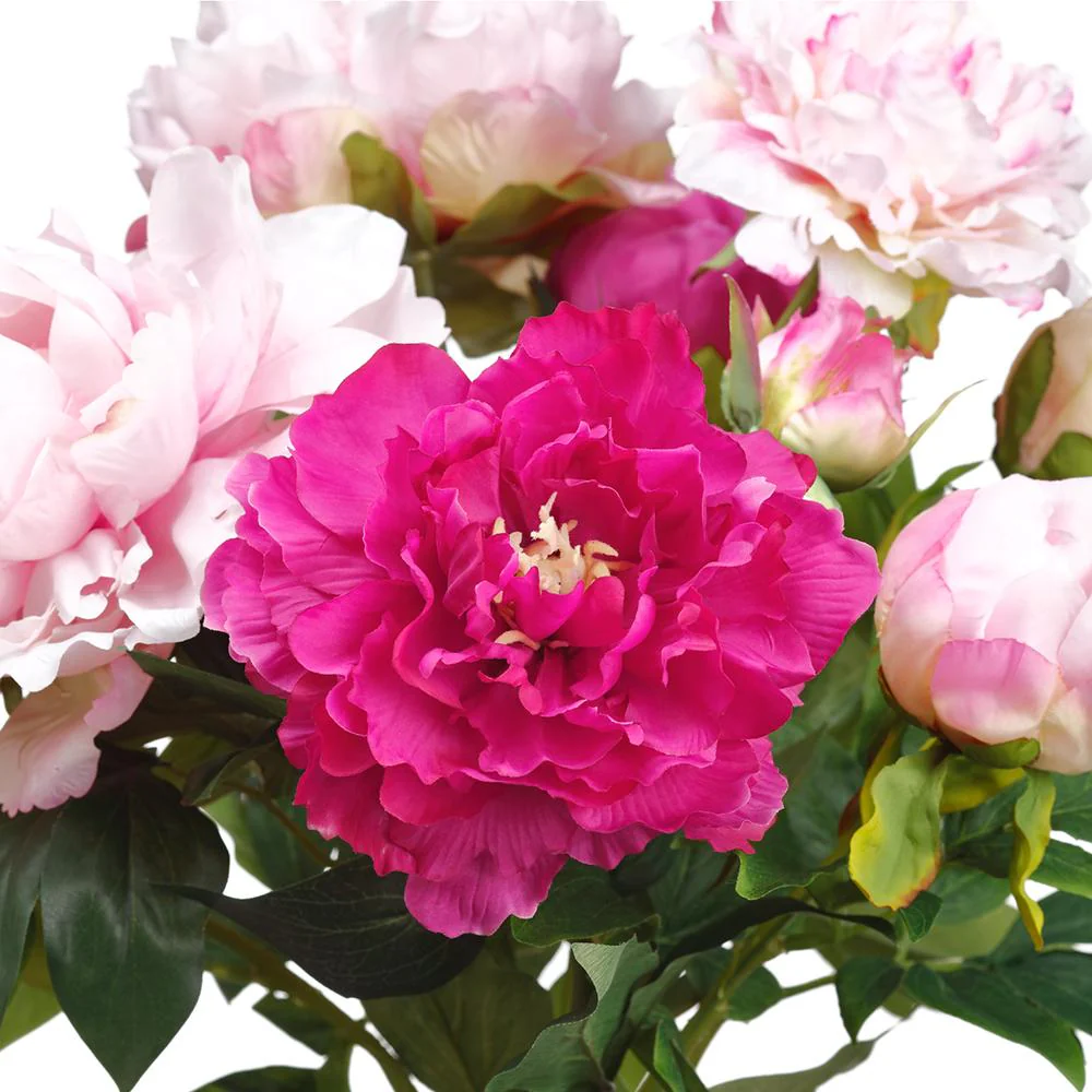 24.5"Hx18.5"W Peony Silk Flower Arrangement w/Glass Vase -2 Tone Pink - Image 2