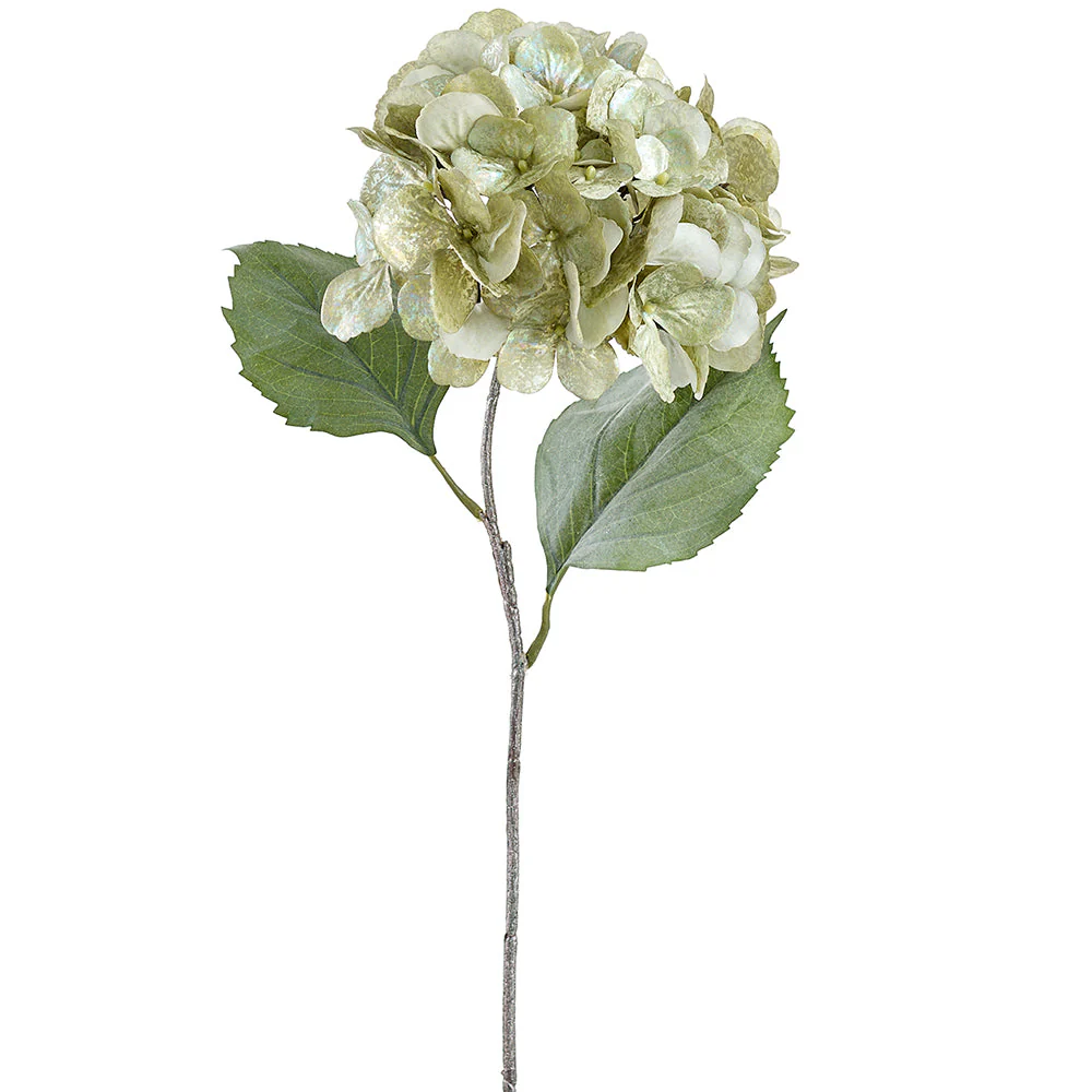 24" Antique Metallic Artificial Hydrangea Flower Stem -Green (Pack of 12)