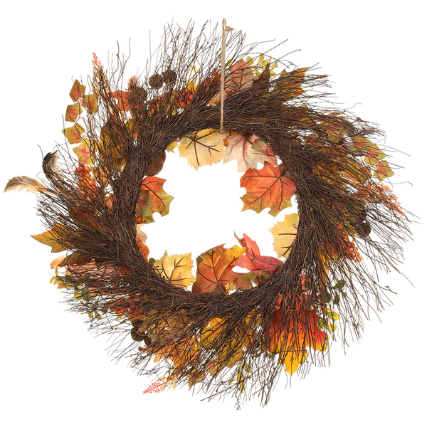 24" Artificial Acorn, Pumpkin & Feather Wreath -Fall (Pack of 4) - Image 2