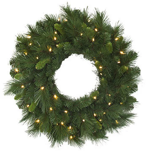 24" Artificial Artisan Mixed Pine Wreath, Battery LED Pre-Lit -Green