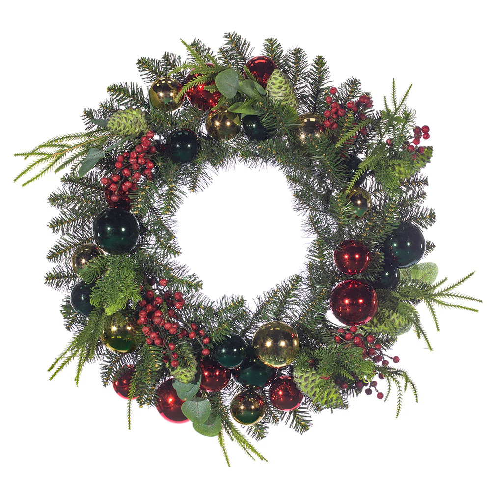 24" Artificial Ball, Berry, Pinecone & Pine Wreath -Mixed Colors (Pack of 2)