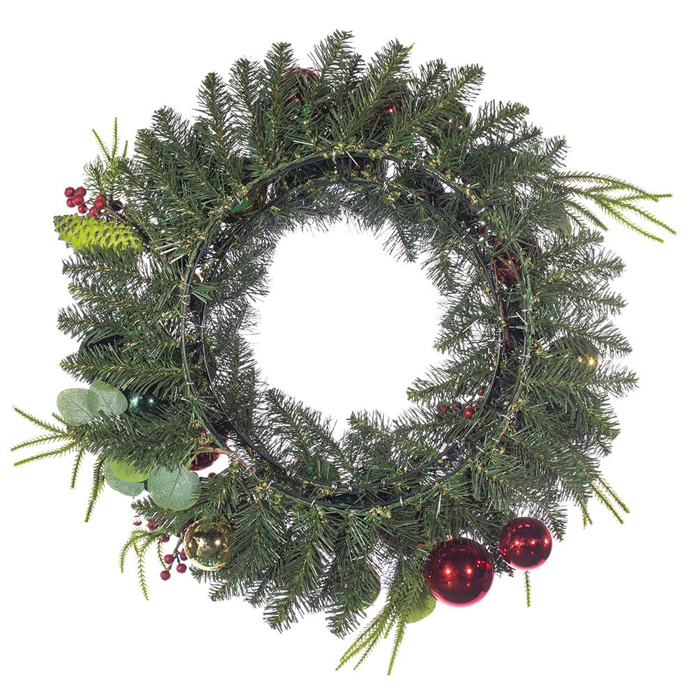 24" Artificial Ball, Berry, Pinecone & Pine Wreath -Mixed Colors (Pack of 2) - Image 2