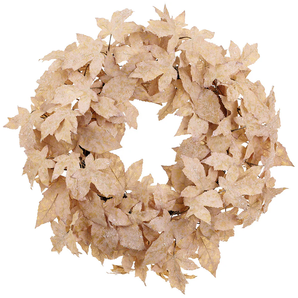 24" Artificial Beaded & Flocked Maple Leaf Wreath -White (Pack of 2)