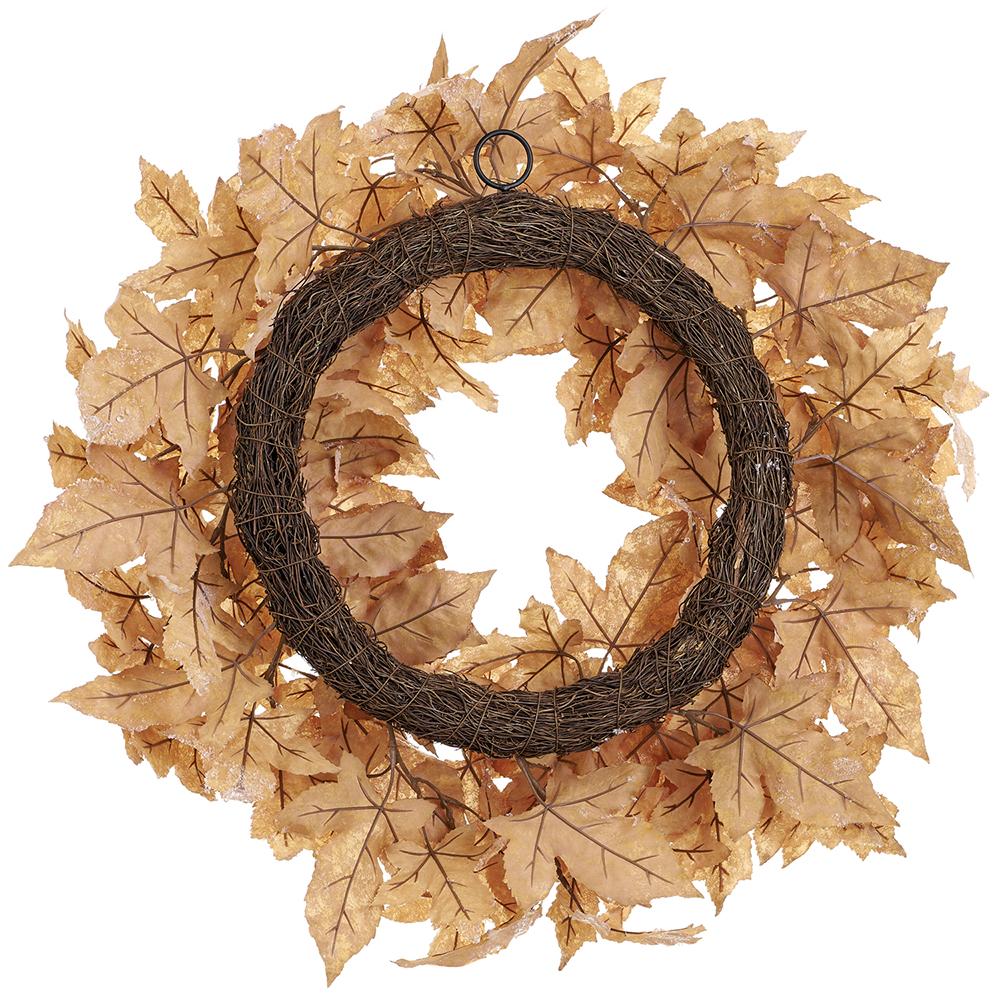 24" Artificial Beaded & Flocked Maple Leaf Wreath -White (Pack of 2) - Image 2