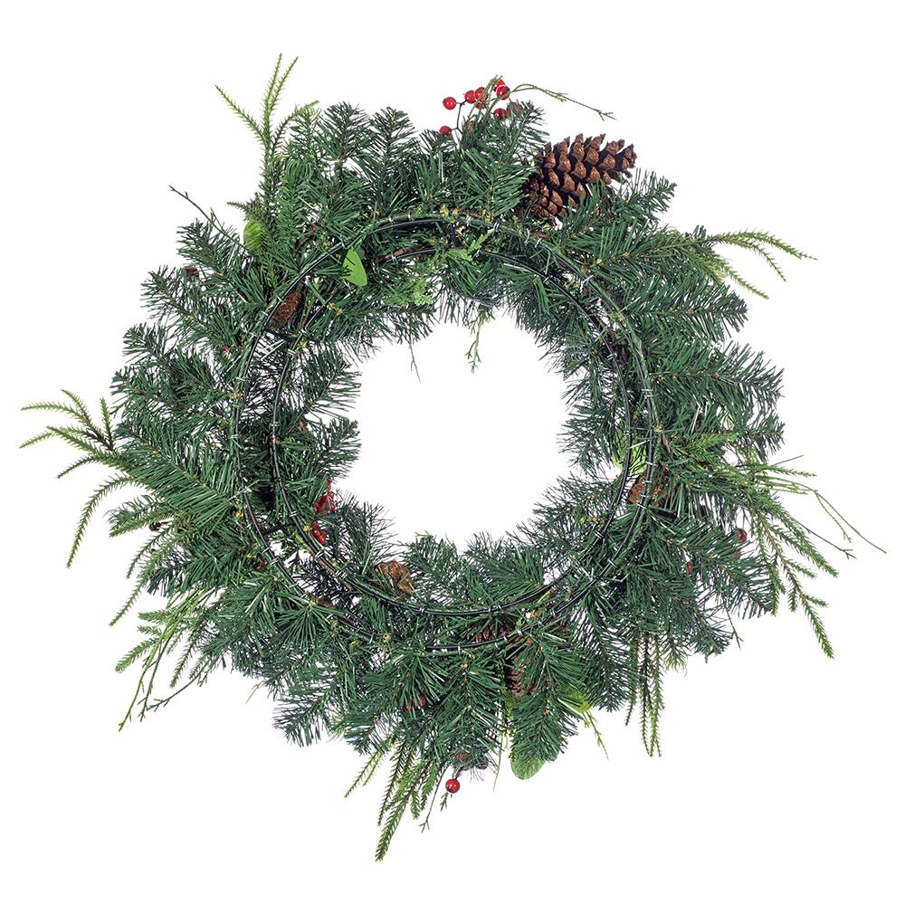 24" Artificial Berry, Eucalyptus Leaf, Pinecone & Pine Wreath -Red/Green (Pack of 2) - Image 2