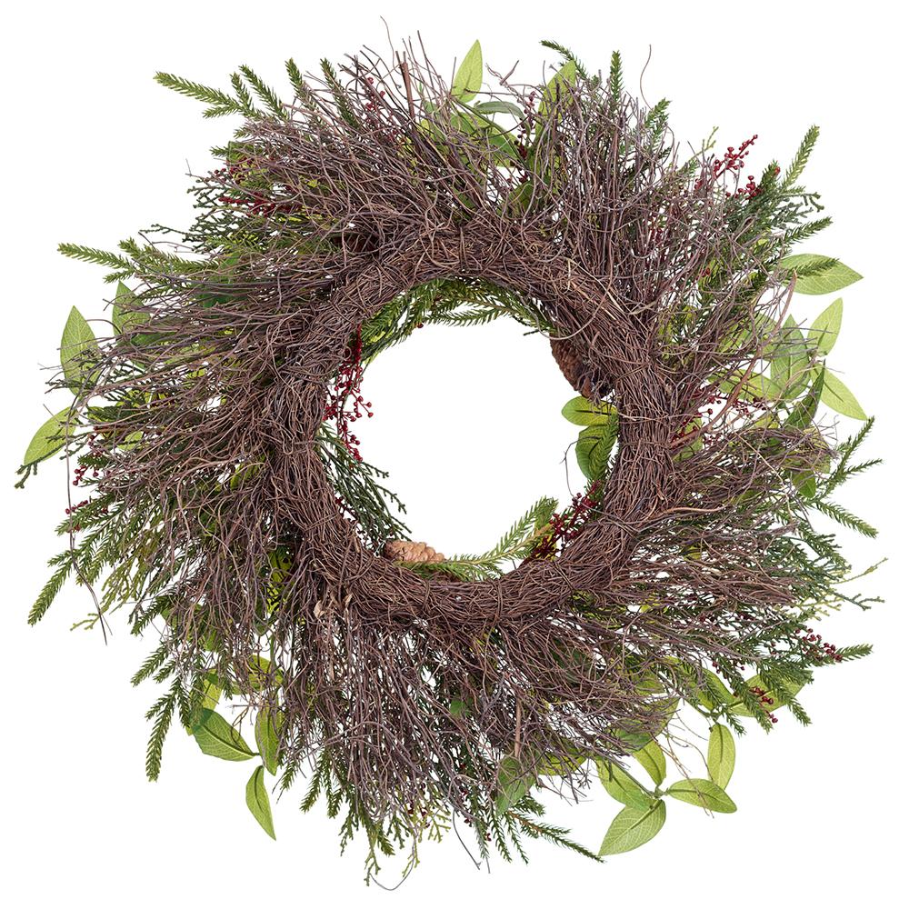 24" Artificial Berry, Pinecone & Pine Wreath -Green/Red (Pack of 2) - Image 2