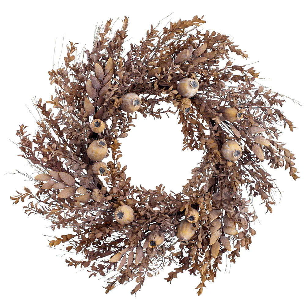24" Artificial Boxwood & Berry Wreath -Dusty Camel (Pack of 4)