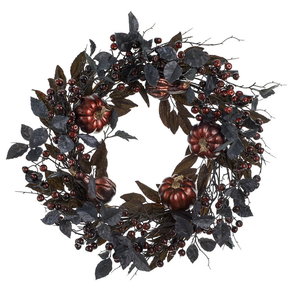 24" Artificial Halloween Pumpkin & Berry Wreath -Black/Plum