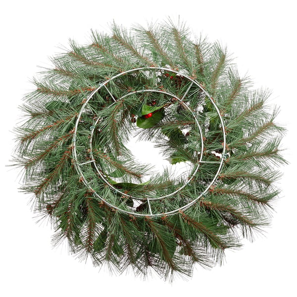 24" Artificial Holly, Berry, Pinecone & Pine Wreath -Red/Brown (Pack of 2) - Image 2