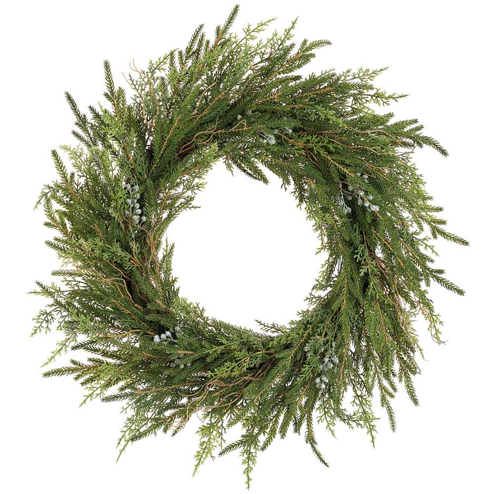 24" Artificial Juniper, Cypress & Berry Wreath -Green (Pack of 2)