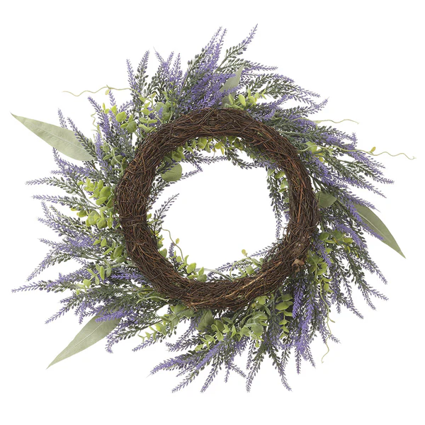 24" Artificial Lavender & Eucalyptus Wreath -Purple/Green (Pack of 2) - Image 2