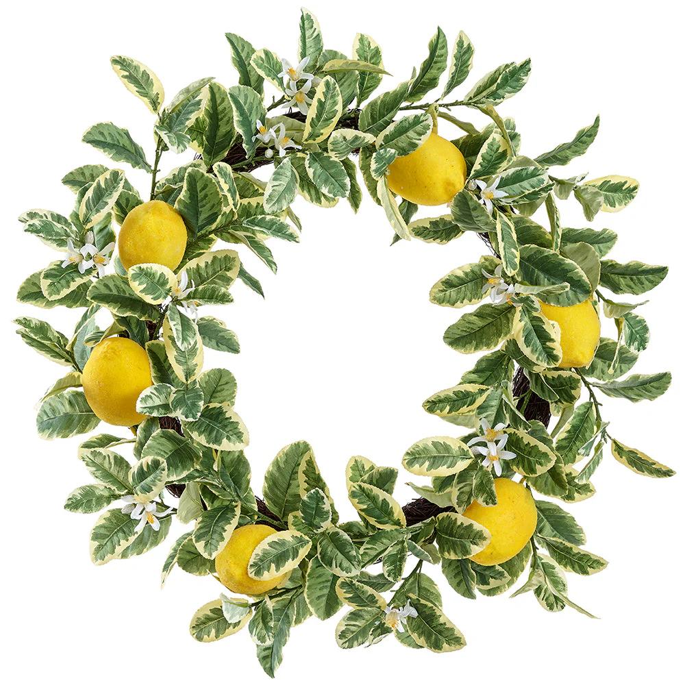 24" Artificial Lemon Fruit & Blossom Wreath -Yellow (Pack of 2)