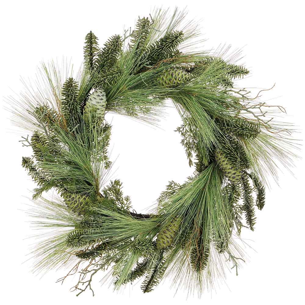 24" Artificial Long Needle Pine & Pinecone Wreath -Green (Pack of 2)