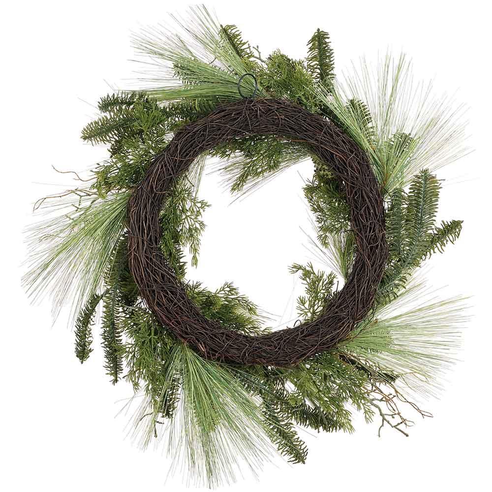 24" Artificial Long Needle Pine & Pinecone Wreath -Green (Pack of 2) - Image 2