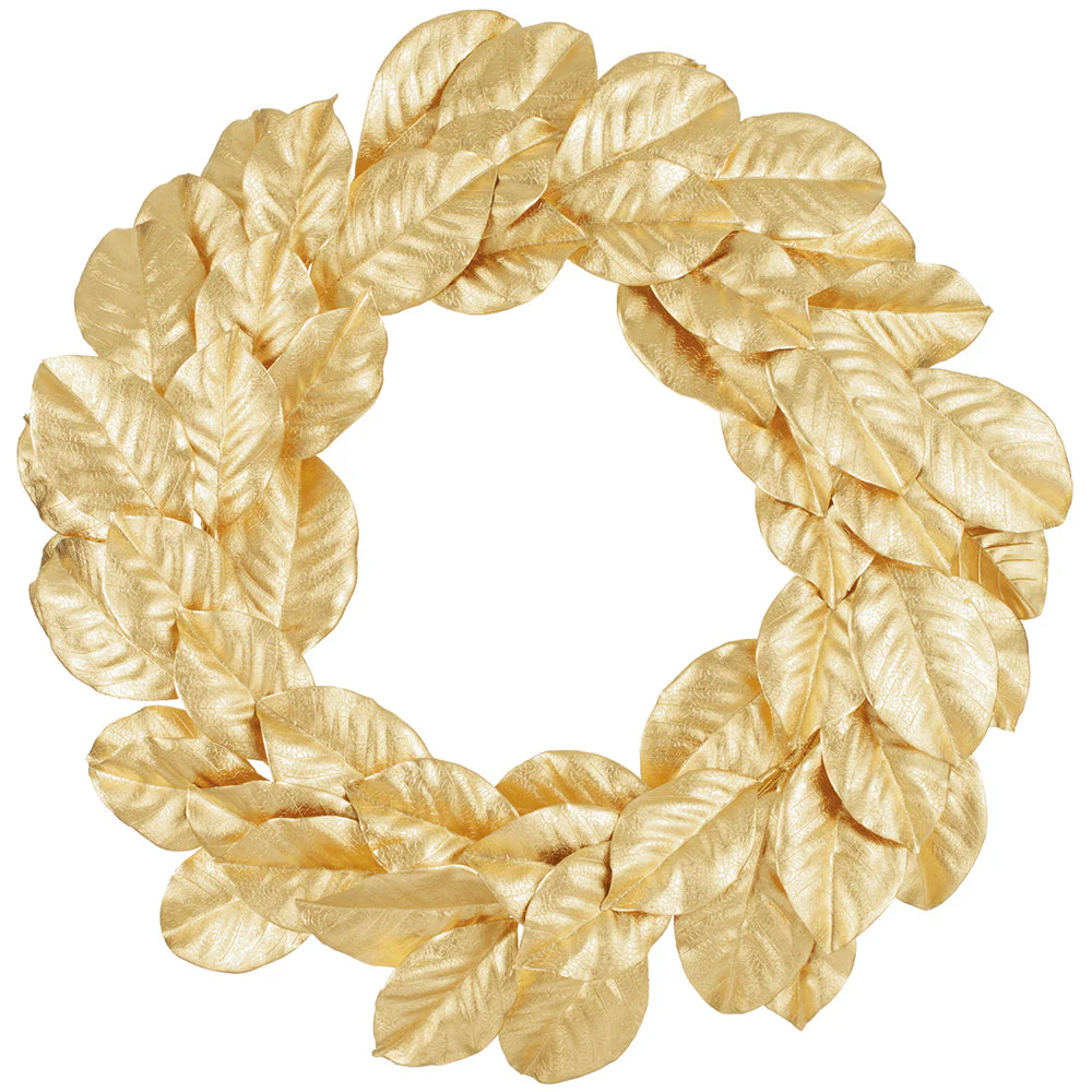 24" Artificial Metallic Magnolia Leaf Wreath -Gold (Pack of 2)