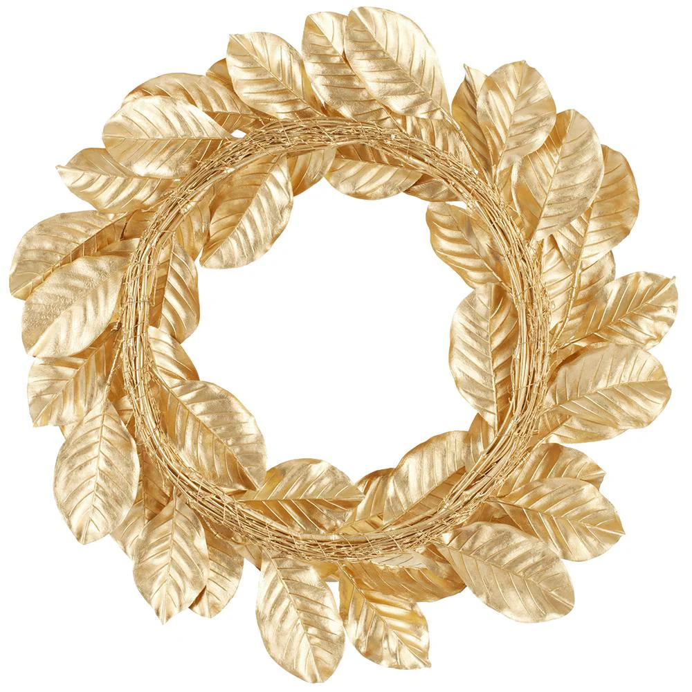 24" Artificial Metallic Magnolia Leaf Wreath -Gold (Pack of 2) - Image 2