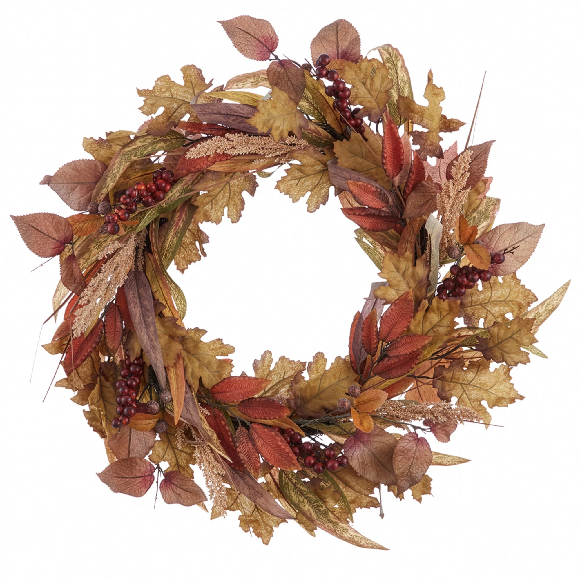 24" Artificial Mixed Fall Leaf & Berry Wreath -Brown/Green