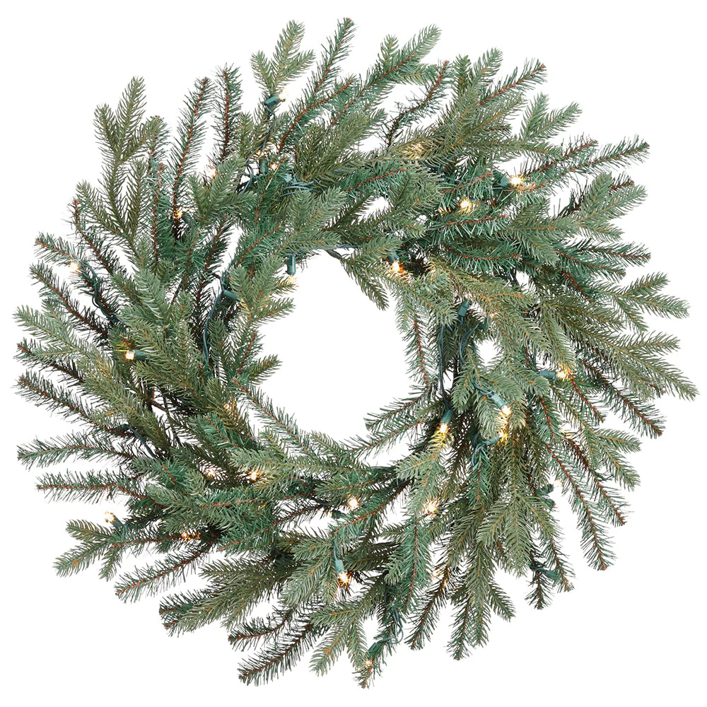 24" Artificial Olympus Pine Wreath, LED Pre-Lit -Green (Pack of 2)