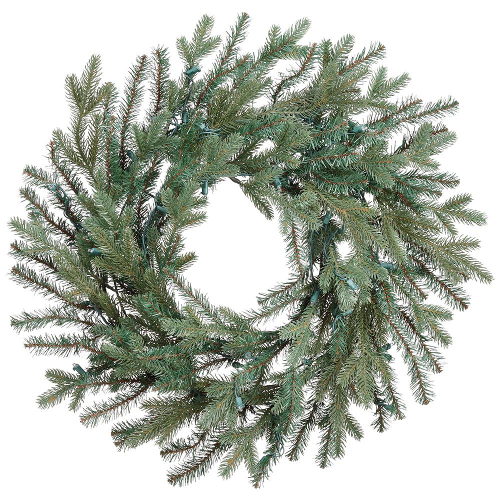 24" Artificial Olympus Pine Wreath, LED Pre-Lit -Green (Pack of 2) - Image 2