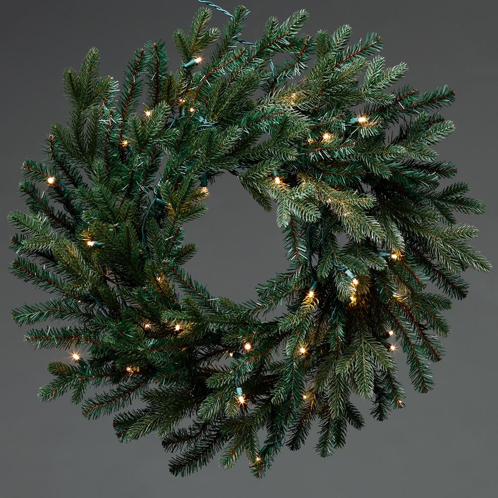 24" Artificial Olympus Pine Wreath, LED Pre-Lit -Green (Pack of 2) - Image 3
