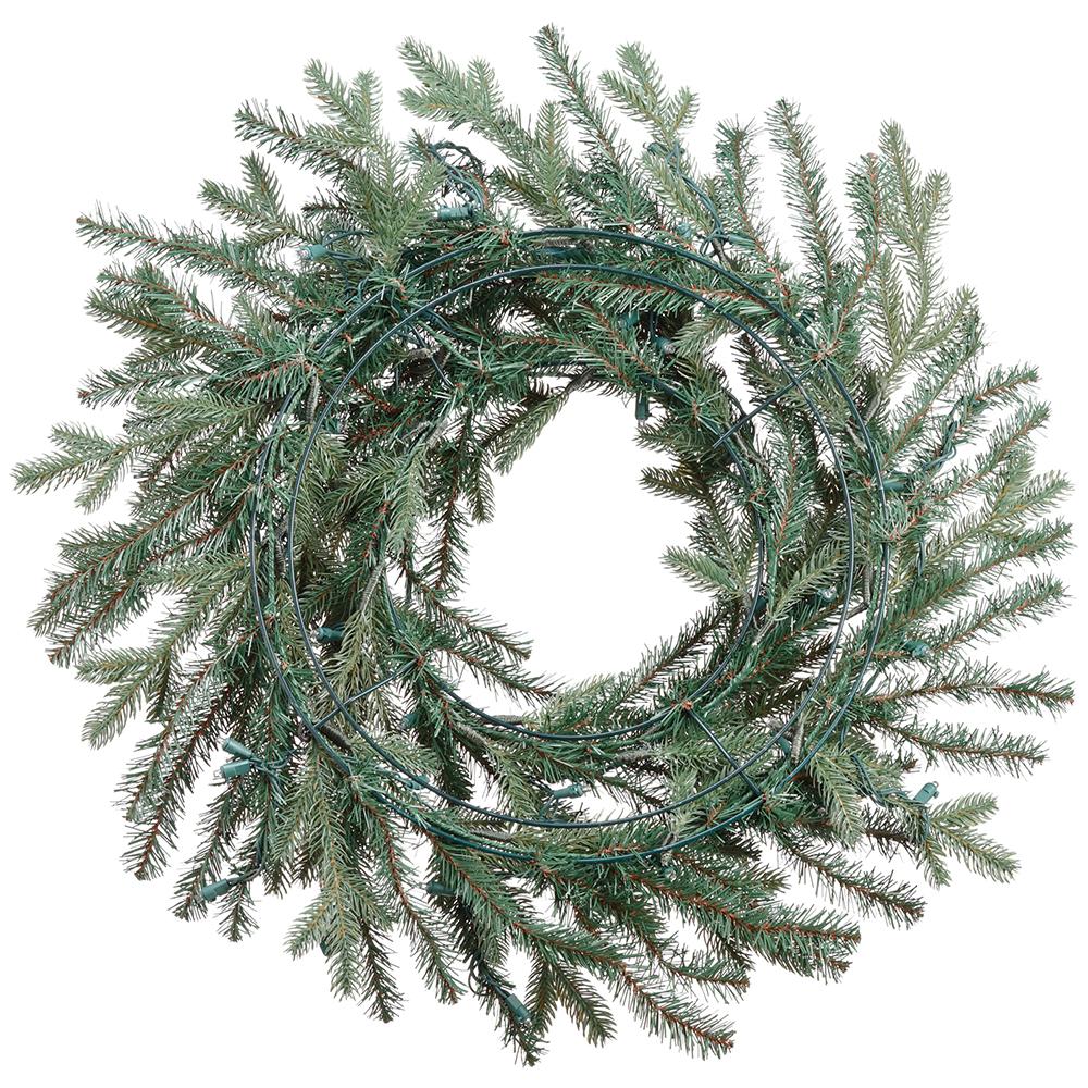 24" Artificial Olympus Pine Wreath, LED Pre-Lit -Green (Pack of 2) - Image 4