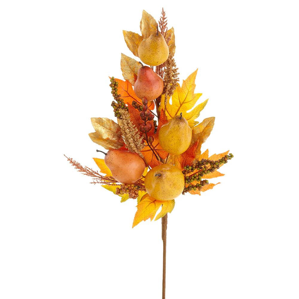 24" Artificial Pear & Maple Leaf Stem Pick -Orange/Mustard (Pack of 6)