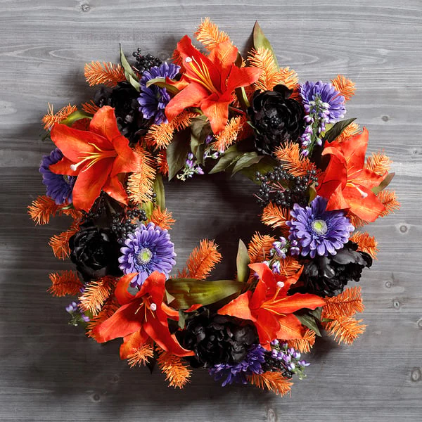 24" Artificial Pine Work Wreath -Orange (Pack of 12) - Image 2