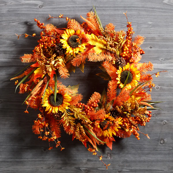 24" Artificial Pine Work Wreath -Orange (Pack of 12) - Image 3