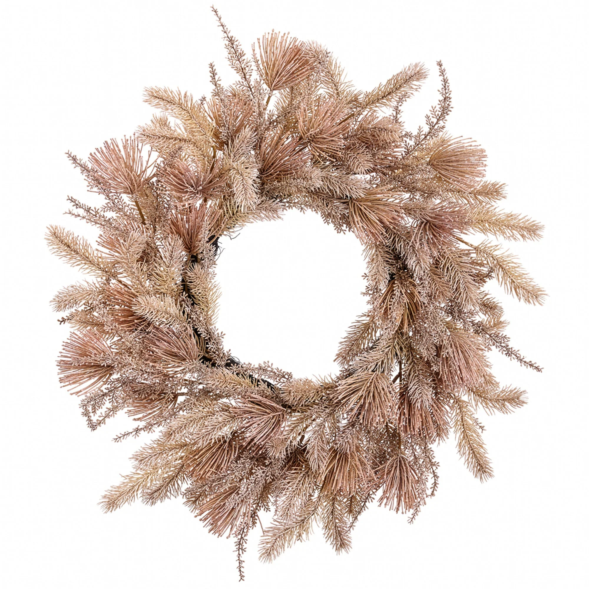 24" Artificial Pine Wreath -Beige/Brown (Pack of 3)