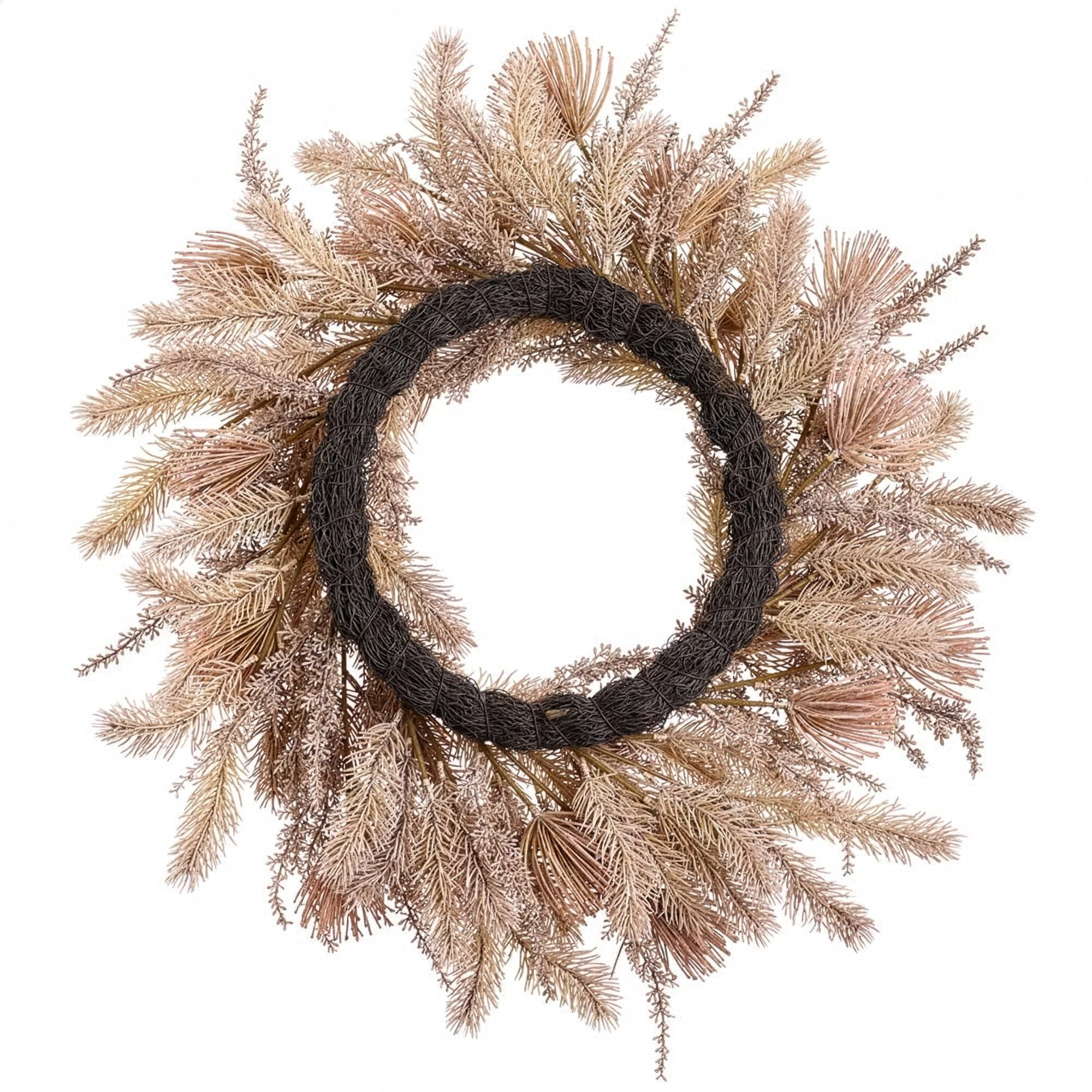 24" Artificial Pine Wreath -Beige/Brown (Pack of 3) - Image 2