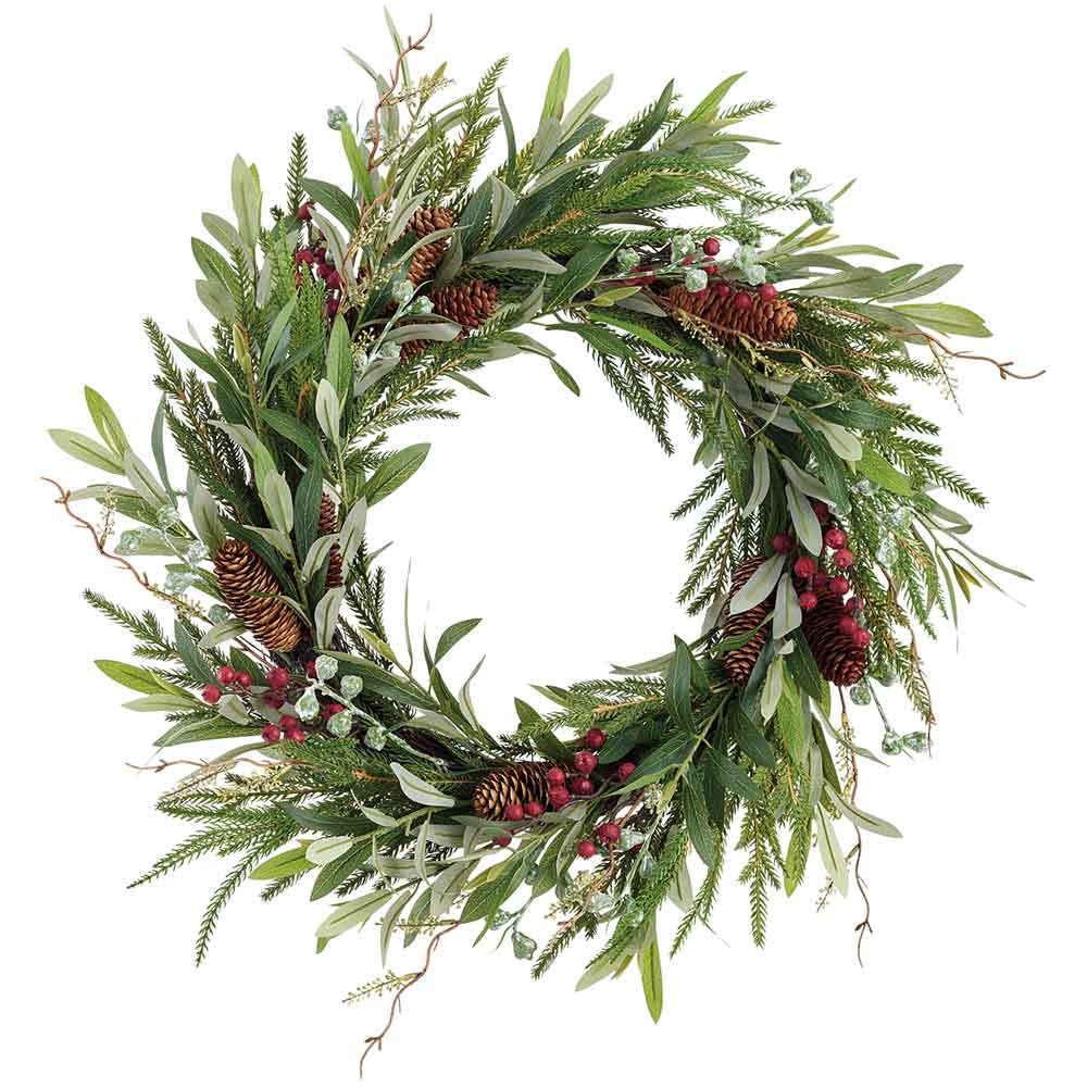 24" Artificial Pinecone, Berry, Eucalyptus Leaf & Pine Wreath -Green/Brown (Pack of 2)