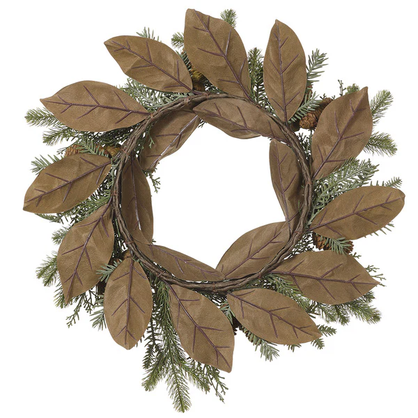 24" Artificial Pinecone, Magnolia Leaf & Pine Wreath -Green/Brown (Pack of 2) - Image 2
