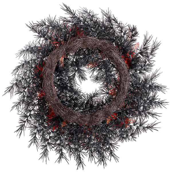 24" Artificial Pinecone & Pine Halloween Wreath -Black/Orange (Pack of 2) - Image 2