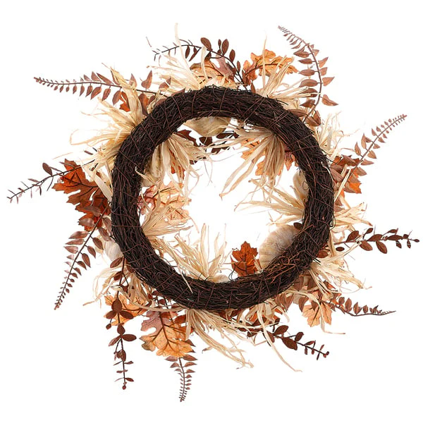 24" Artificial Pumpkin, Fern & Maple Leaf Wreath -Beige/Tan (Pack of 4) - Image 2