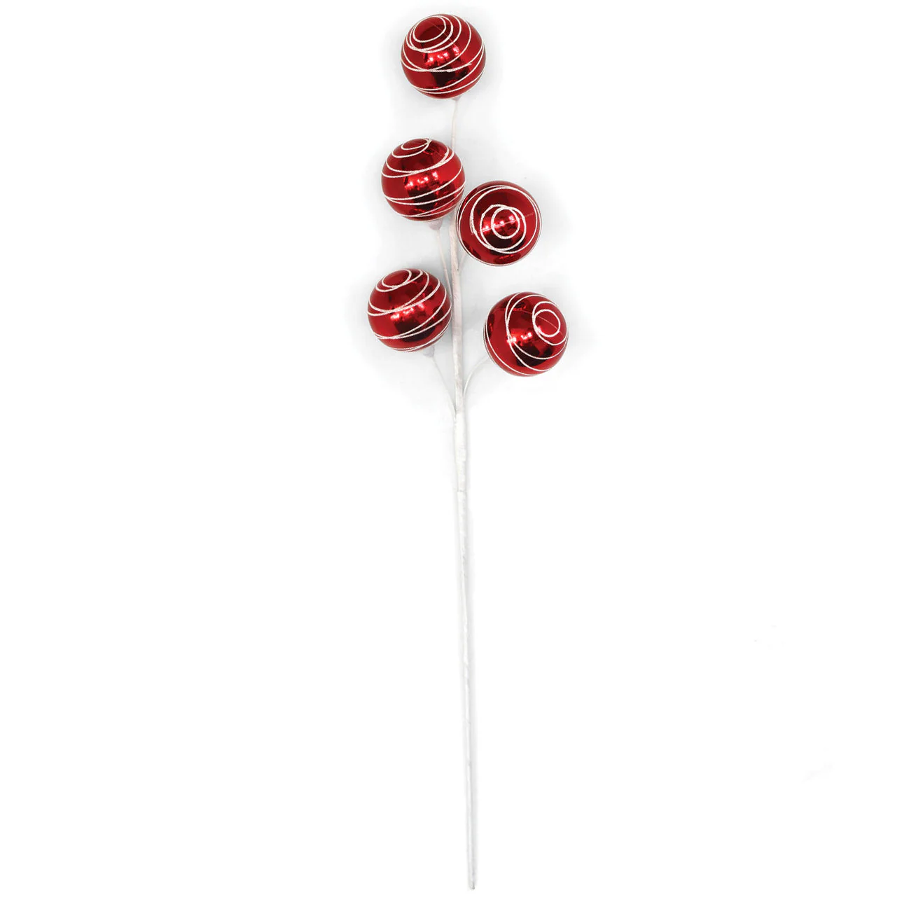 24" Artificial Reflective Striped Candy Ball Stem -Red/White (Pack of 12)