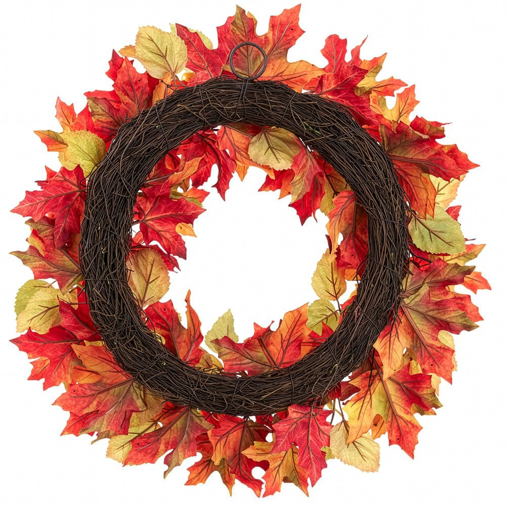 24" Artificial Rosehip & Maple Leaf Wreath -Fall (Pack of 4) - Image 2