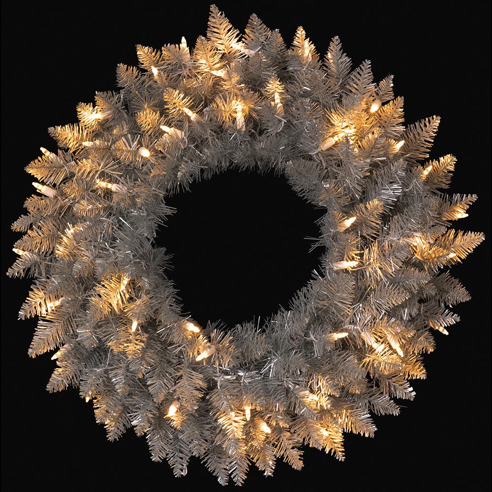 24" Artificial Tinsel Wreath, LED Pre-Lit -Champagne (Pack of 12) - Image 2