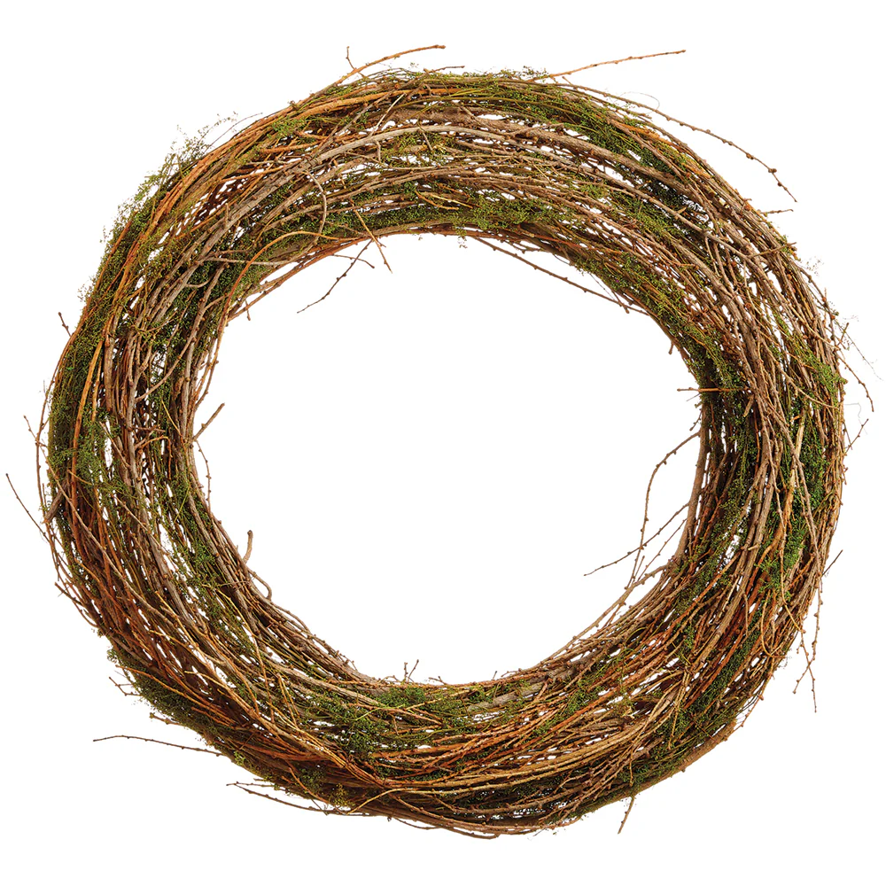 24" Artificial Twig & Moss Wreath -Brown/Green (Pack of 6)